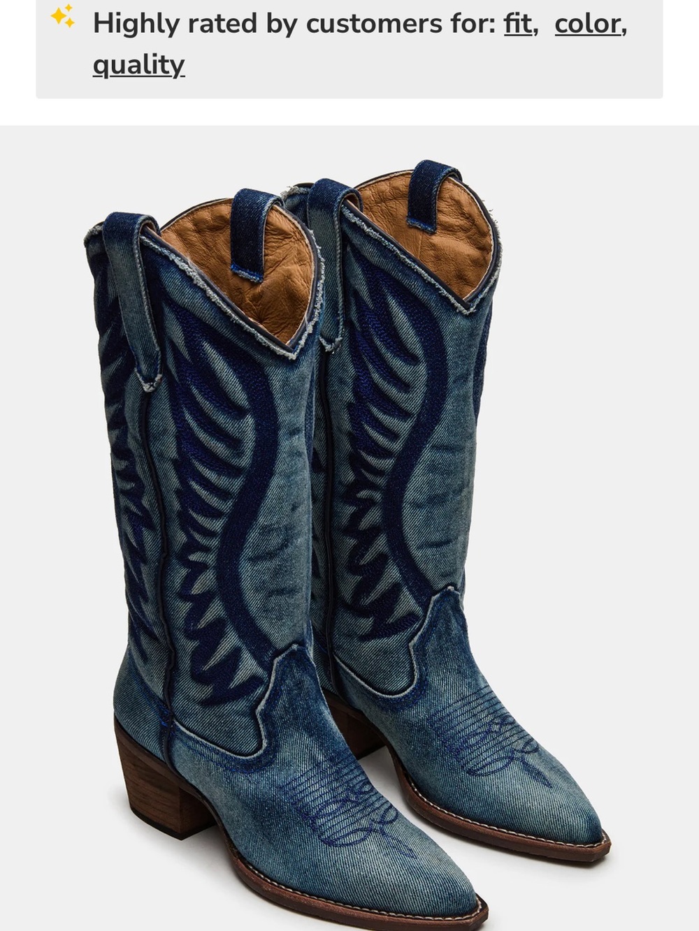 Steve Madden Blue Embroidered Denim Western Boots